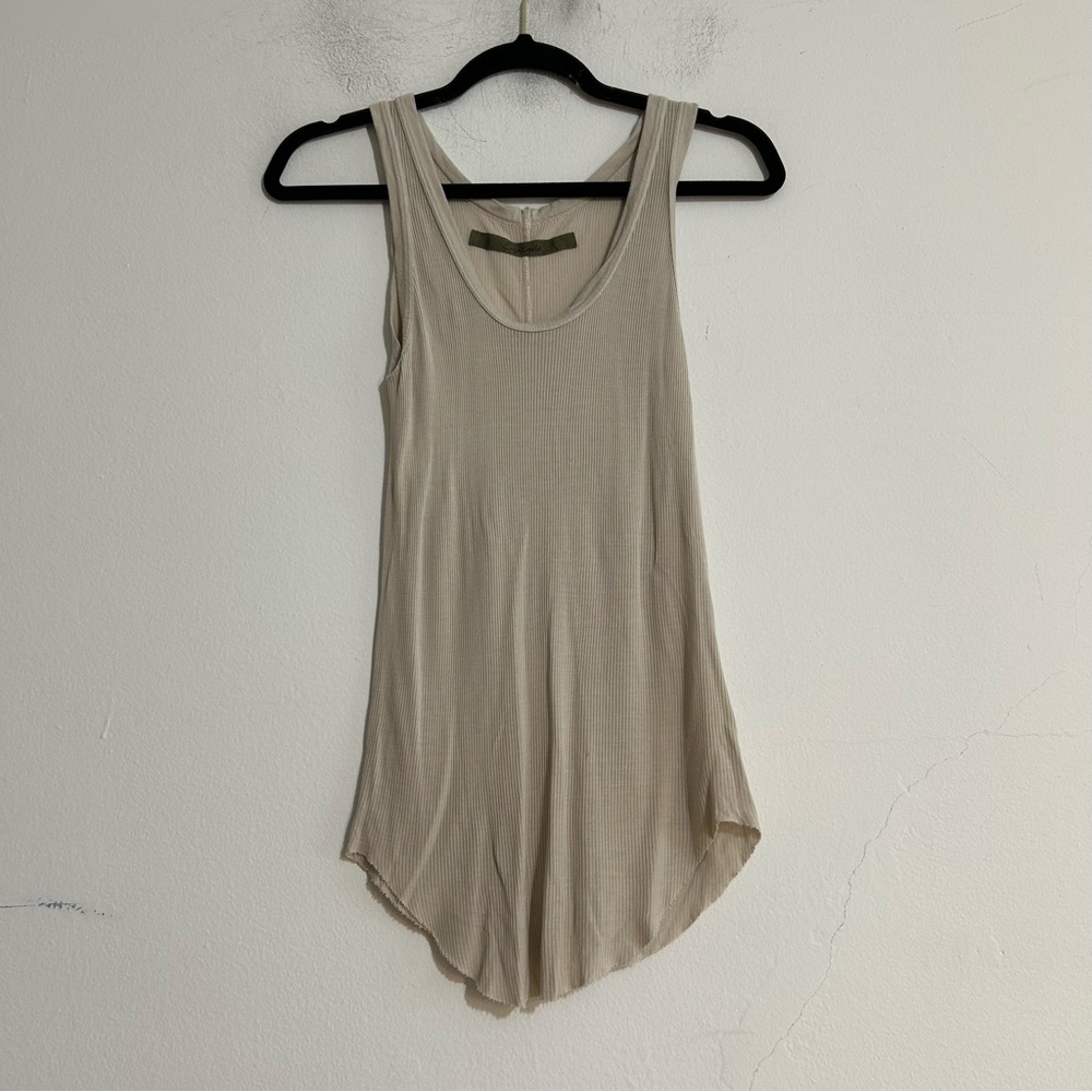 Enza Costa Tan Ribbed Knit Scoop Neck Tank Top Beige Quiet Luxury Minimalist